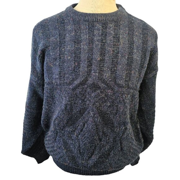 Spettro 80s Wool Knit Crewneck Sweater Mens M Drop Shoulder Blue Pullover - Picture 1 of 11